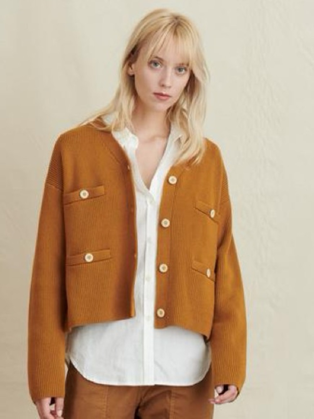 Alex Mill Jo Ribbed Cardigan in caramel/brown size Small